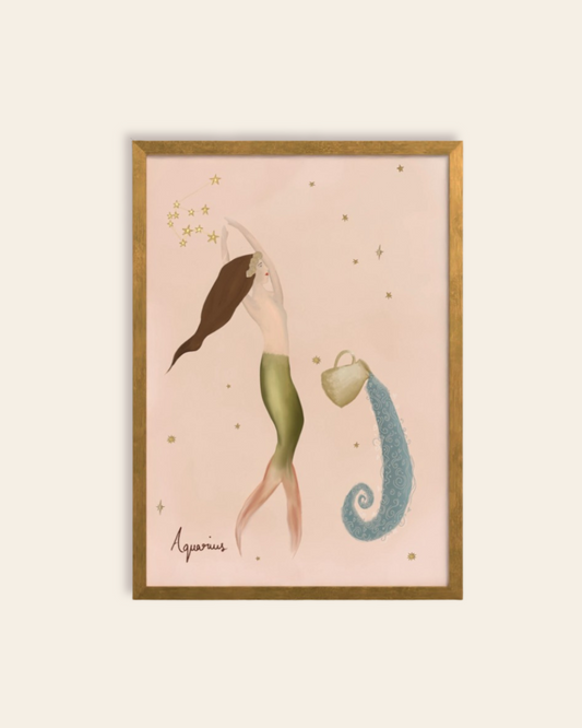 Aquarius art print, folk-vintage zodiac giclée by Queen of the Rodeo