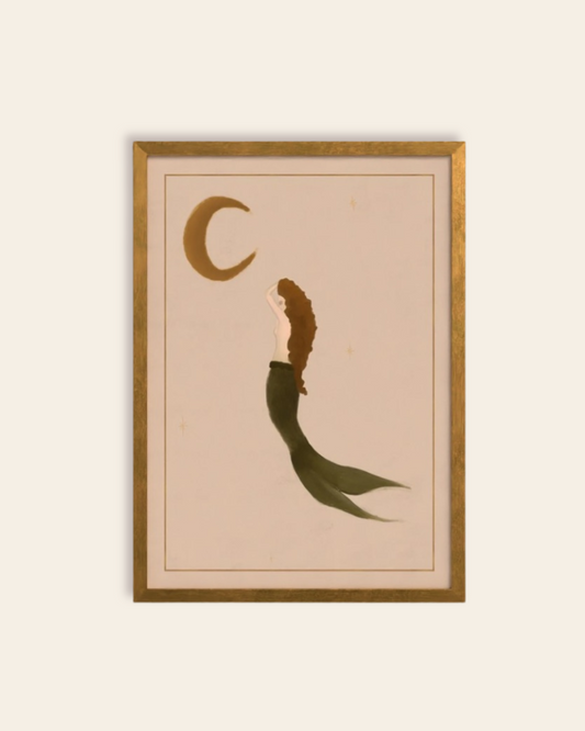 The mermaid and the Moon art print, hand-illustrated giclée by Queen of the Rodeo