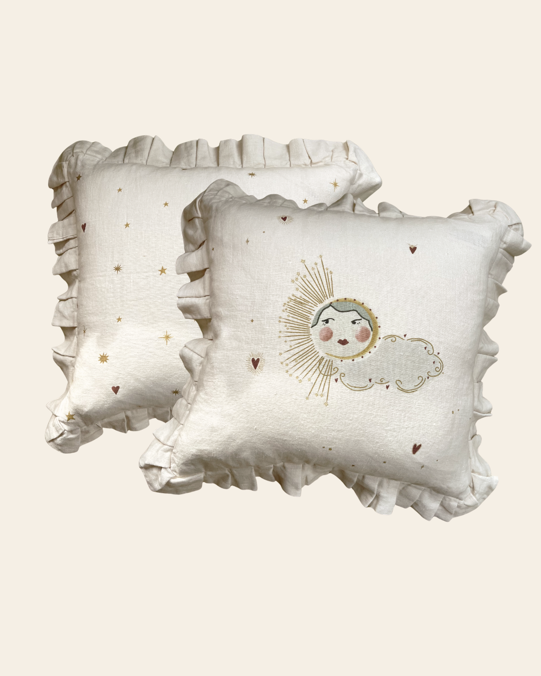 Linen ruffled cushion cover "Love Sun"