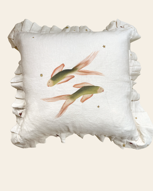 Linen ruffled cushion cover "Pisces"