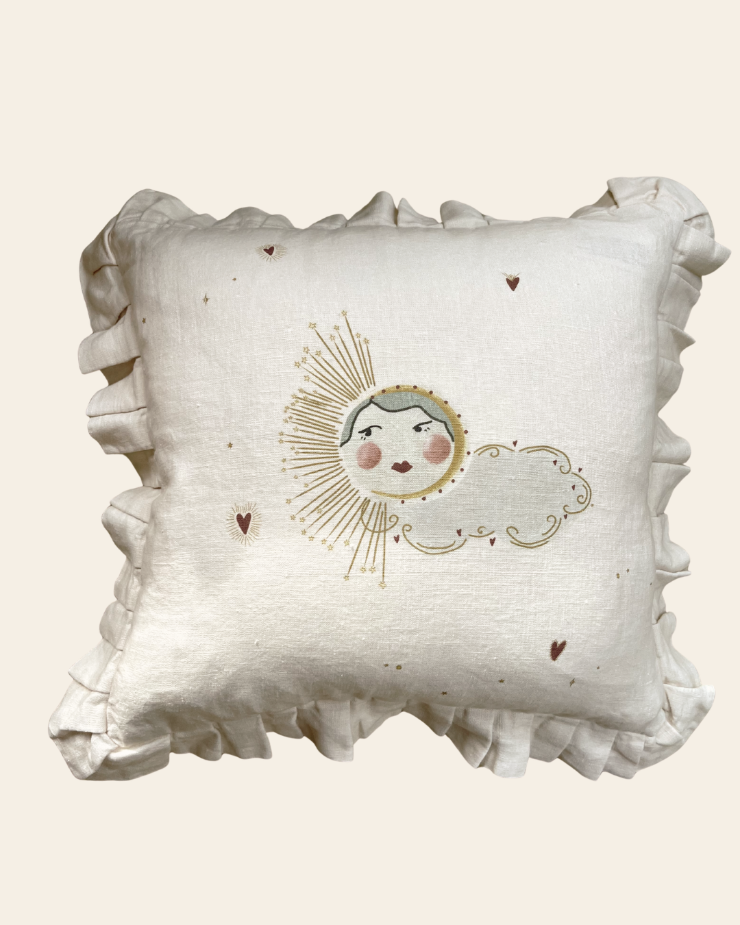 Linen ruffled cushion cover "Love Sun"