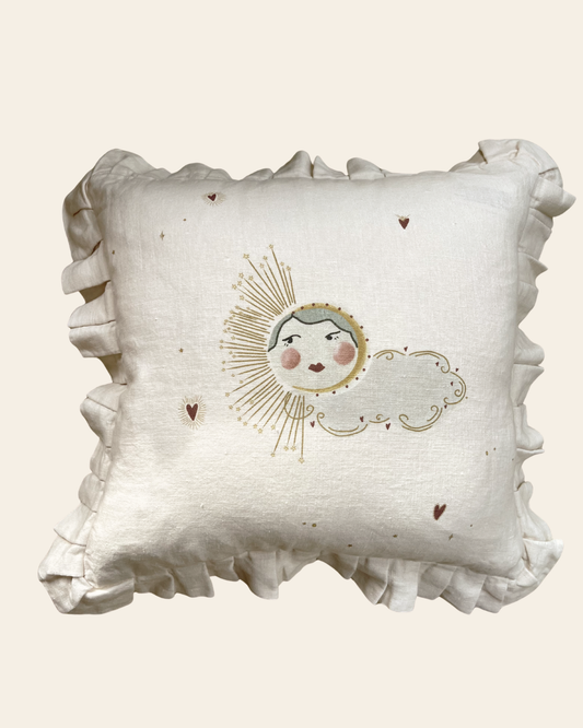 Linen ruffled cushion cover "Love Sun"