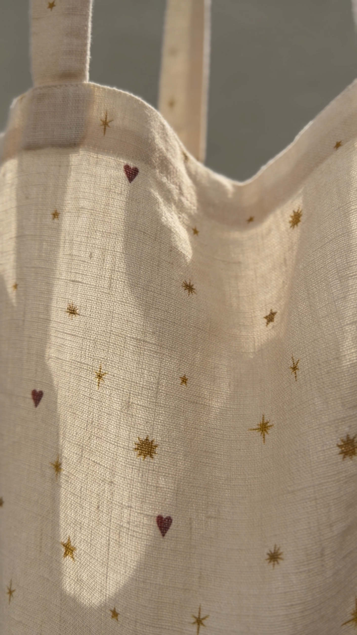"Astral Weeks"Astral Weeks Linen Tote Bag with Scattered Stars and Hearts