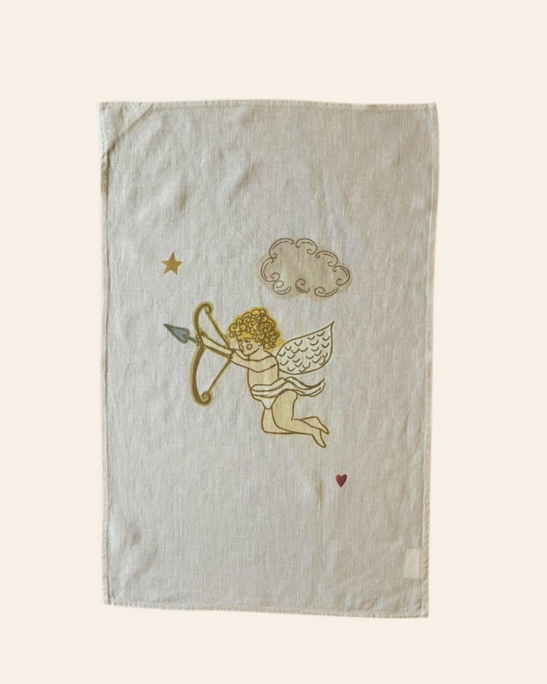 Cherub linen tea towel — hand-illustrated design by Queen of the Rodeo